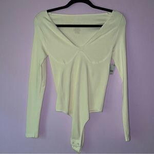 Intimately Free People Size M/L Cream Bodysuit Long Sleeve V Neck Y2K NWT